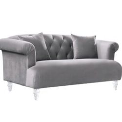 Armen Living Elegance Modern Grey Velvet Loveseat OBO