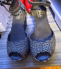 Chic by Lady Couture Black Glitter Wedge Sandals