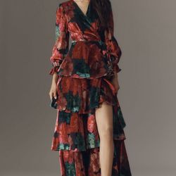 NWT Anthropologie hutch wrap ruffle velvet maxi dress 