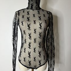 Bodysuit YSL Saint Laurent Monogram Logo Top Blouse 