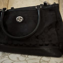 Black Coach Leather Canvas Tote 