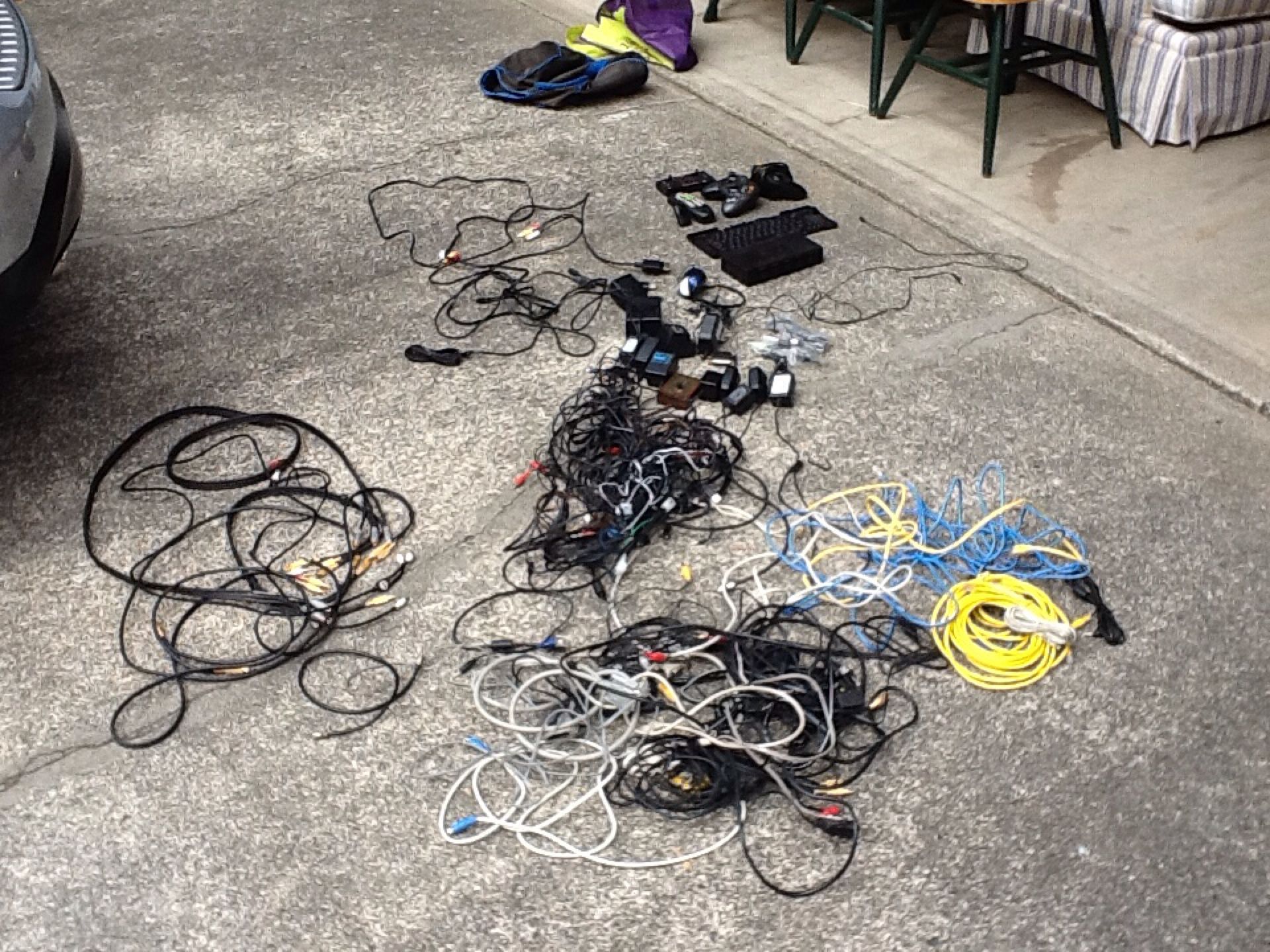 Huge lot of wires & pc/audio/game console/camera chargers and cables and controllers