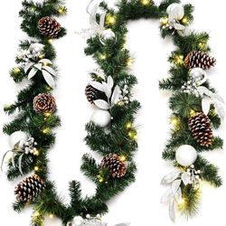 9FT Pre-lit Christmas Garland, with 50 LED Lights For Sale $18.00 50%+ OFF Retail $36.99 NEW IN BOX