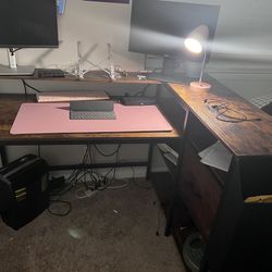 L shape desk office desk  and chair 