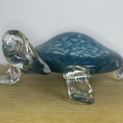 Art Glass Sea Turtle Hand Blown Figurine Paperweight Blue 