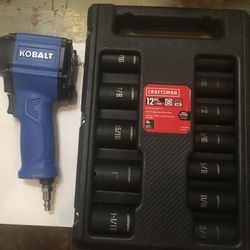 KOBALT1/2” 450lb Air Impact Wrench & CRAFTSMAN 12-Piece Impact Socket Set SAE (All info In Description)