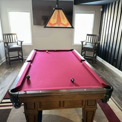 8’ Pool Table And 2 Chairs