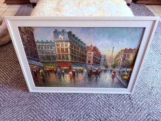 MOVING SALE: FRAMED PARIS STREETS SCENE OIL PAINTING