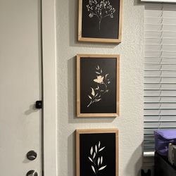 Wood And Black Flower Painting/ Wall Decor 