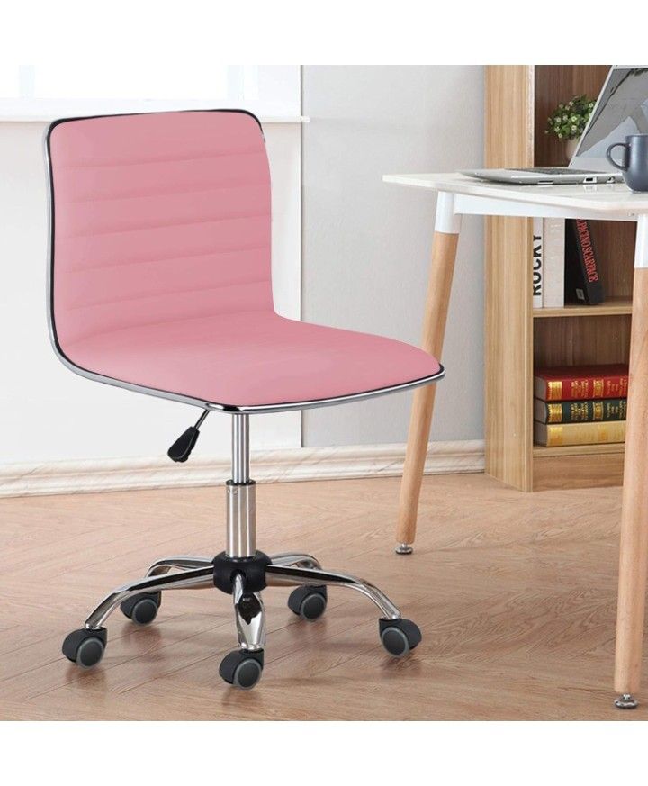 Yaheetech Pink Low Back PU Leather Ribbed Armless Office Chair
