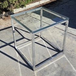 Modern Square Glass Side Table With Chrome Metal Frame 