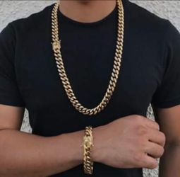 16MM Cuban Link Set 14K Gold Plated Doesn't Loses Color