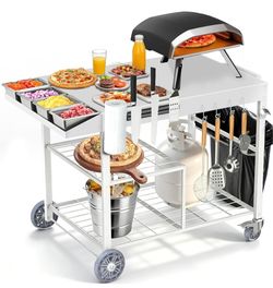 Pizza Oven Table for Ooni Pizza Ovens, Outdoor Grill Table for Blackstone Griddle, Pizzas Stands with Wheels, Pizzas Oven Accessories for Party Fits B