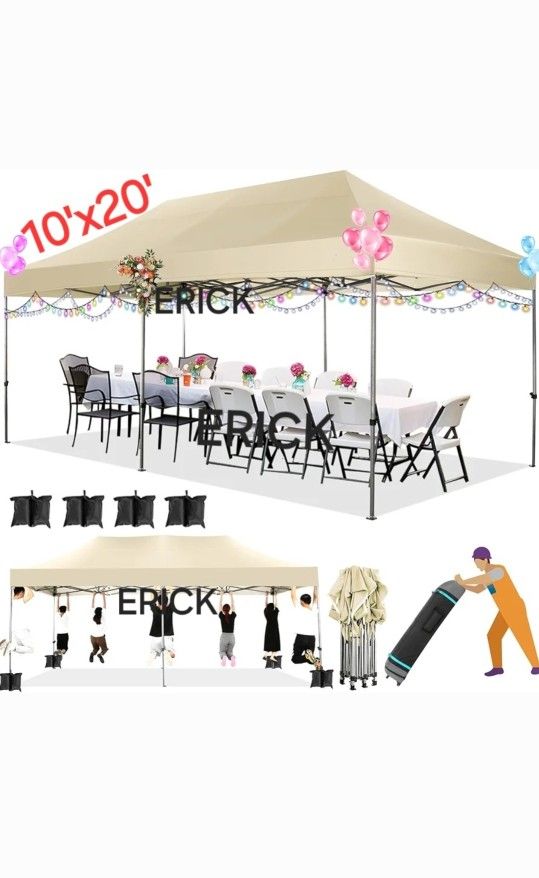 10x20 Heavy Duty Pop up Canopy Tent Easy Up Commercial Outdoor Canopy Wedding Party Tents for Parties All Season Wind Waterproof Gazebo