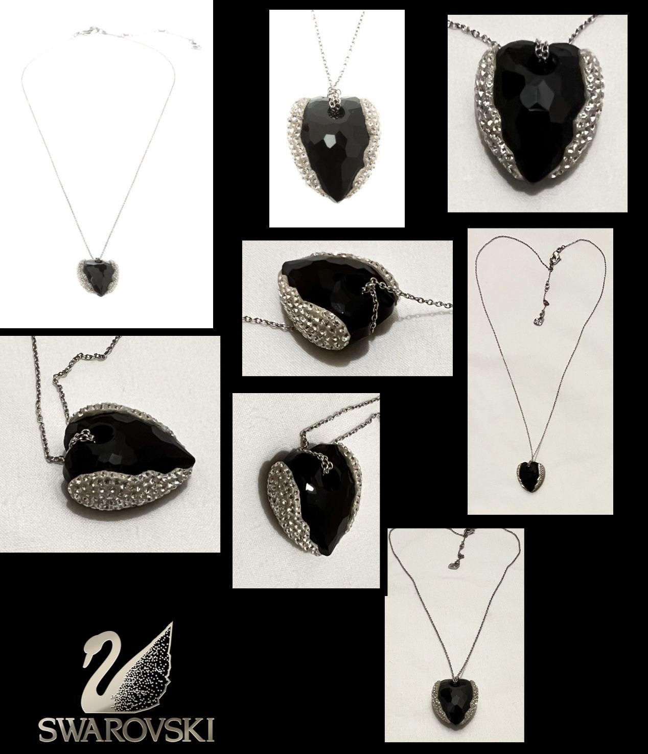 Swarovski black cushion cut heart necklace