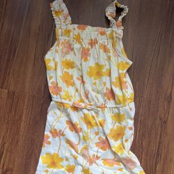 Girls Dress -yellow Leaf Print   -4T