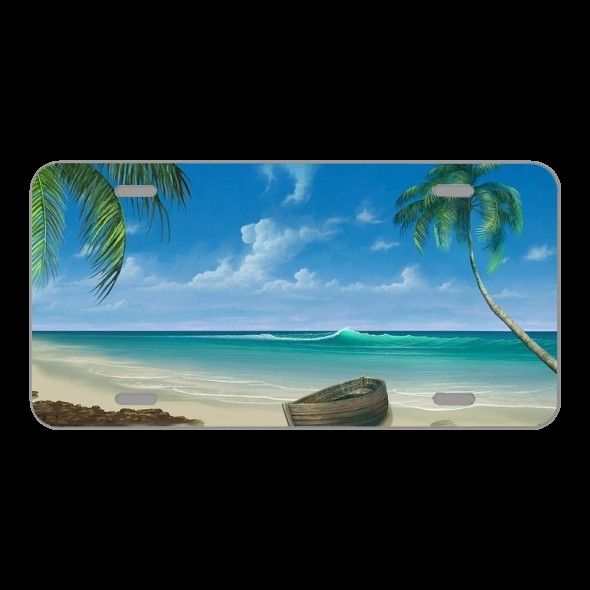 License Plate Novelty Car Front Paradise Painting Beach Vacation Sea