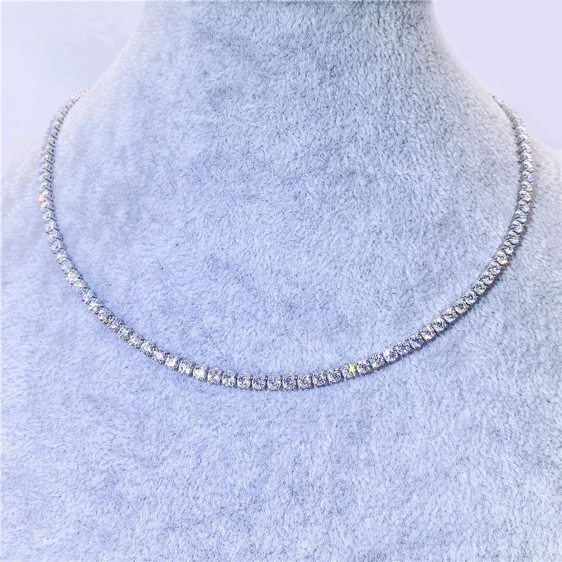 Moissanite Diamond Tennis Chain .925 Silver 14kt Gold Plated 20in. 3mm Choker Necklace