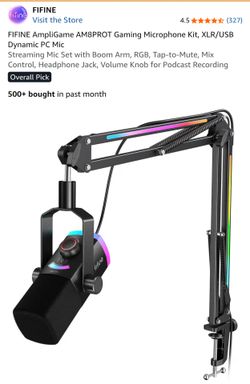 FIFINE AmpliGame AM8PROT Gaming Microphone Kit, XLR/USB Dynamic PC Mic
Streaming Mic Set with Boom Arm, RGB, Tap-to-Mute, Mix Control, Headphone Jack,