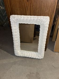 Lovely White Wicker Antique Vintage Rectangular Wall Mounting Mirror