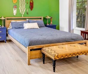 Wood king size bed frame and memory foam mattress