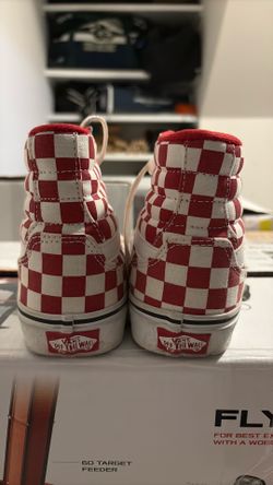 Red and white checkered Vans, size 6.5