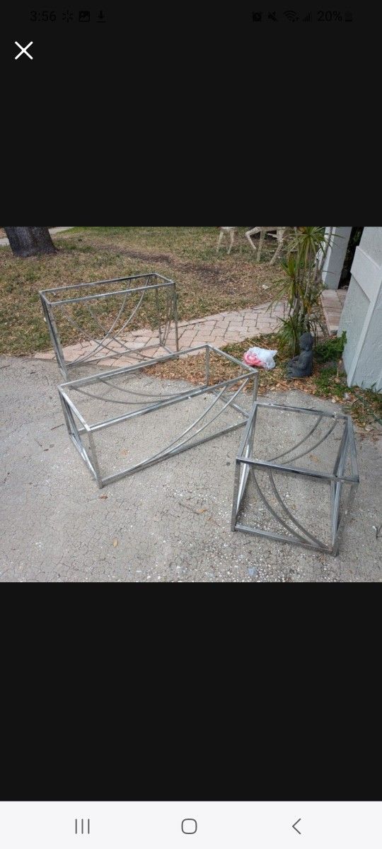 Two Chrome Tables w/Glass Console And Coffee Tables