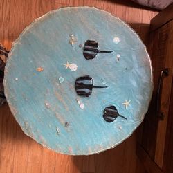 Small Table Wood Made With Resin Top  18 Inches Round  17 Inches Tall