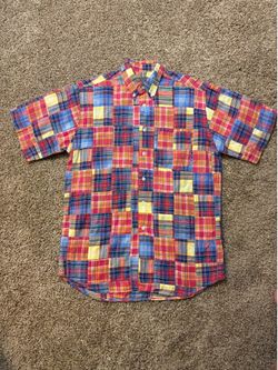 Johnston & Murphy Patchwork Plaid Button Down Shirt Mens Size Medium Preppy