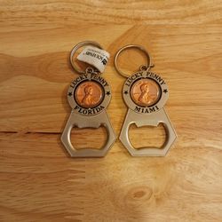 Brand New 2 Pcf Stainless Steel Lucky Rotating Penny Bottle Opener Florida Souvenir Keychains 