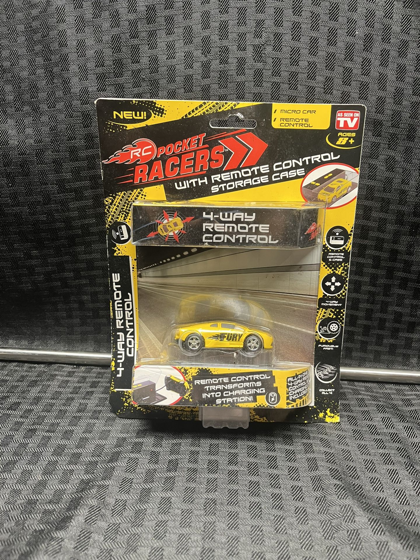 NEW - RC Pocket Racers Yellow Fury with 4-Way Remote Control/Charging Station