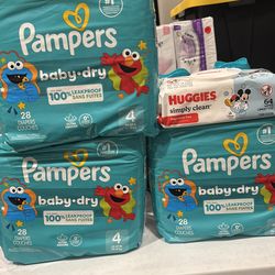 Size 4 pampers one pack wipes $24