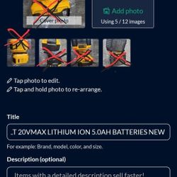 DEWALT 20VMAX LITHIUM ION 5.0AH BATTERIES NEW 