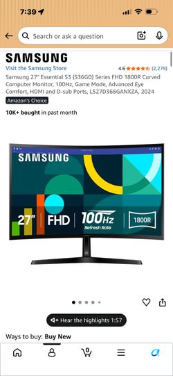 2 SAMSUNG S3 27” CURVED MONITORS 100mhz