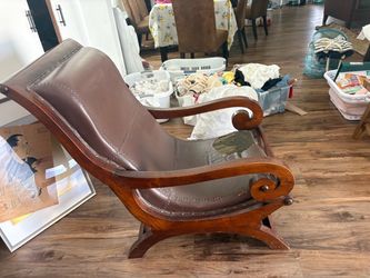 Antique Wood and Leather Plantation Chair