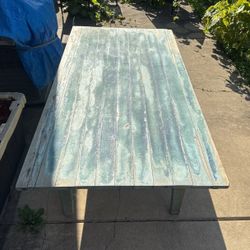 Rustic table blue green