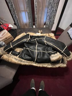 Real leather and fur coat Size 14 for kids