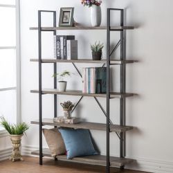Modern Industrial Rustic 5 Tier open shelving unit — Light Grey Oak 