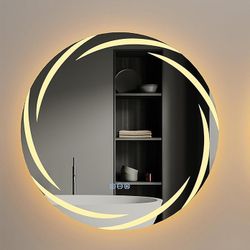 Lighted LED Bathroom Mirror: 24” Circle Lighted Dimmable Wall Mounted Vanity Mirror with Bright Backlit - Smart Mirror Anti Fog with Touch Switch for 