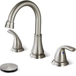 Widespread Bathroom Sink Faucet Deck Mounted 3 Hole 8 inch Bathroom Vanity Faucet 2 Handles Basin Mixer Tap with Pop up Drain,Brushed Nickel