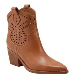 Marc Fisher Elyma Perforated Heeled Leather Western Booties Brown Size 7