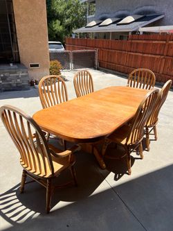 Solid Oak Dining Set - Table & 6 Chairs