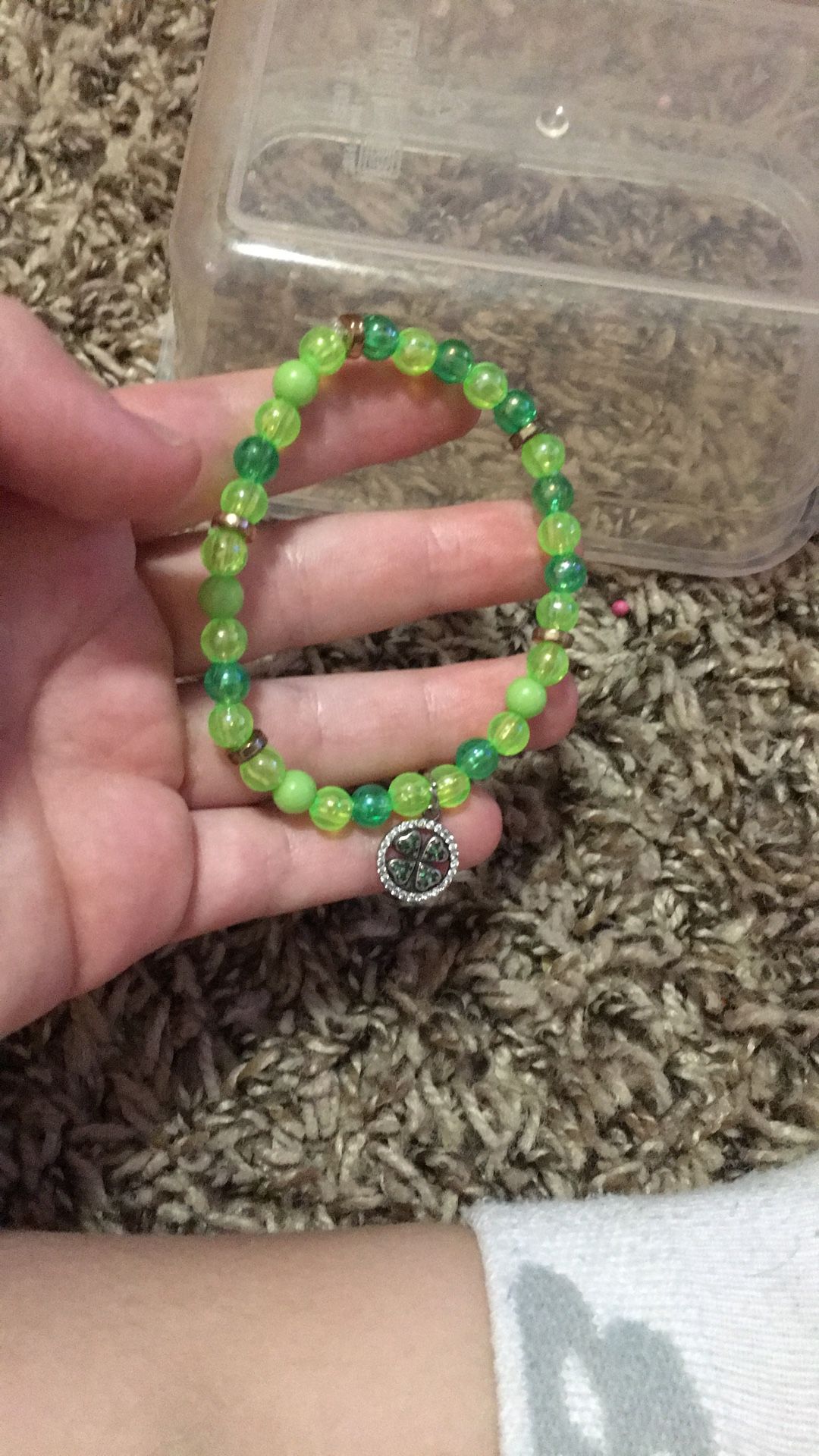 Cute Green Bracelet With A Clover Leaf Charm