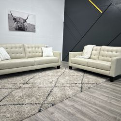 White Leather Couch Set - Free Delivery