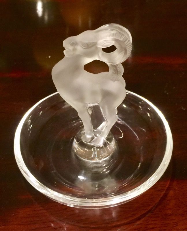 SIGNED Lalique Bastia Ram Ring Pin Dish
