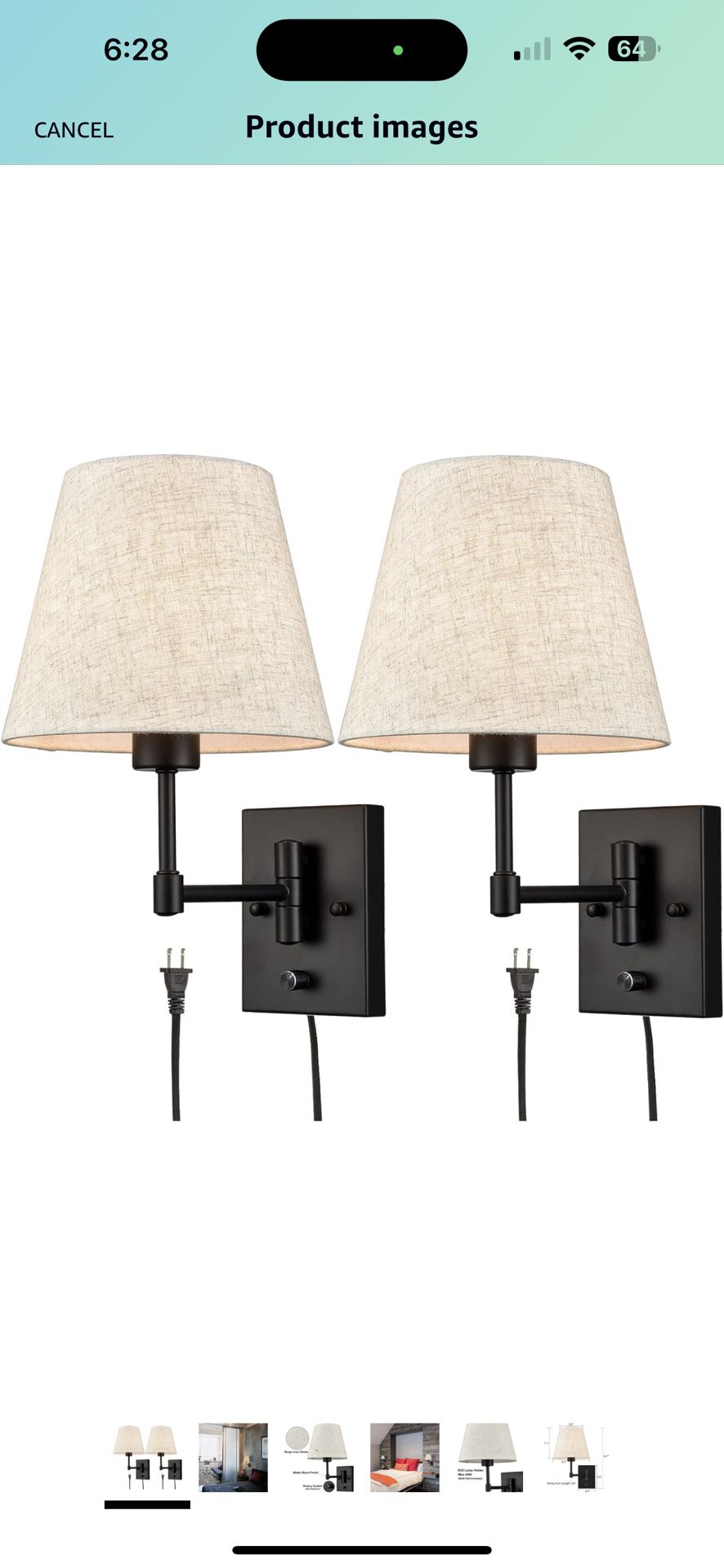 SAMTEEN Swing Arm Wall Sconces Set of Two Modern Black Sconce Light Plug in Wall Sconce with Shade,