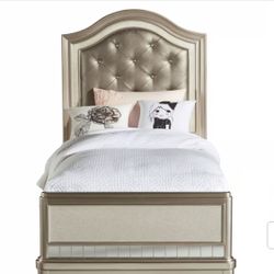 Upholstered Twin Bed and Mattress