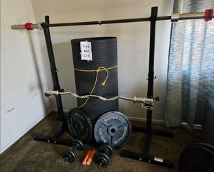 Weights, Olympic Bar and Squat rack