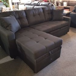 Brand New 91" x 57" Black Or Gray Reversible Sectional With Pullout Bed And Storage Chaise
