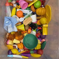 Huge Toy Lot Play Food Toddler Toys Plastic Container Included 